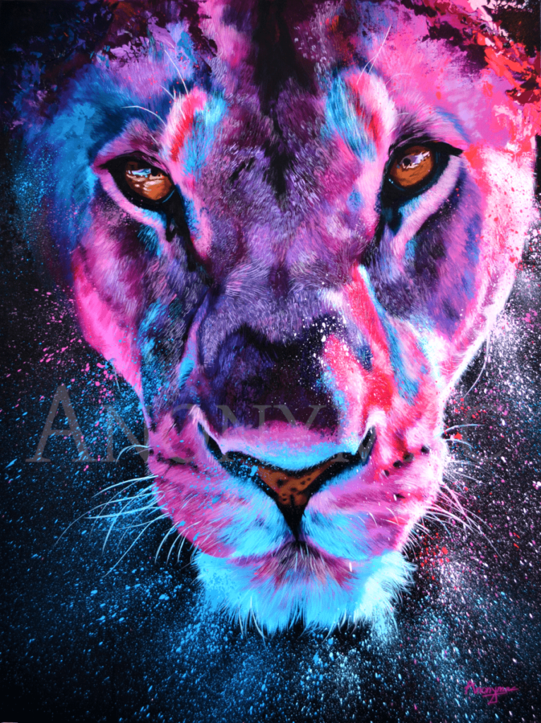 Peinture-animaux-lionne