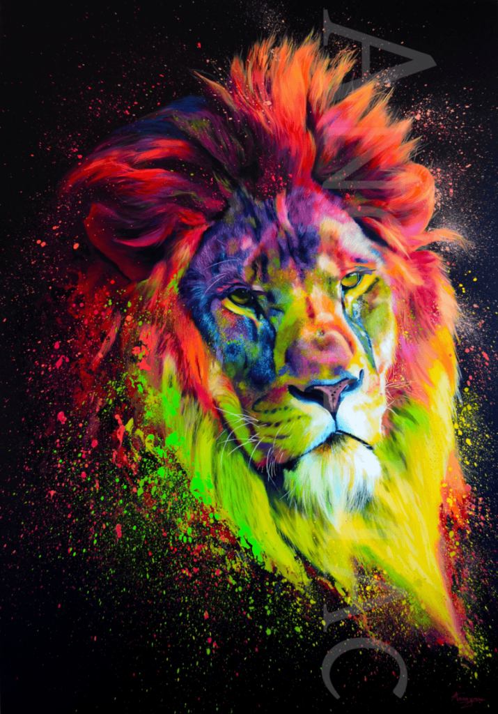 tableau peinture lion léon