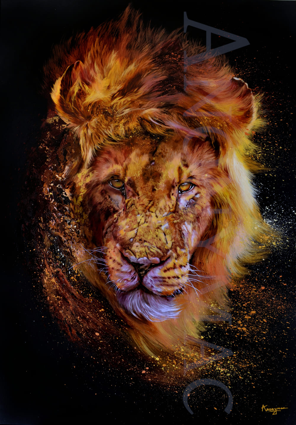 Liont réaliste en peinture animalière à l'acrylique