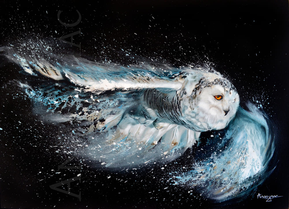 Chouette réaliste en peinture animalière à l'acrylique