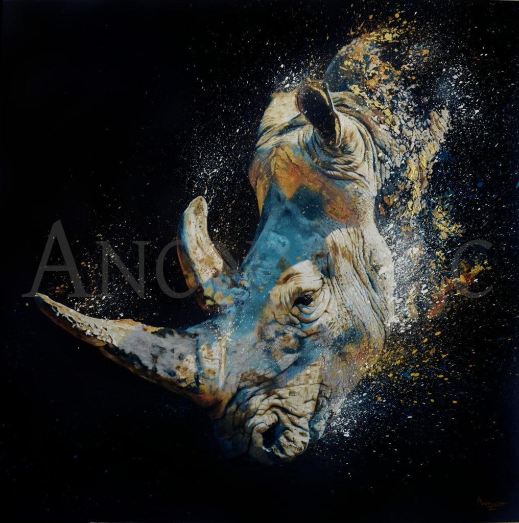 Rhinocéros réaliste en peinture animalière à l'acrylique